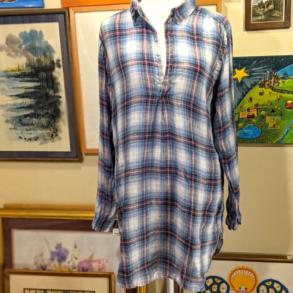 CP Shades Split Neck Plaid Tunic Blouse Size XS